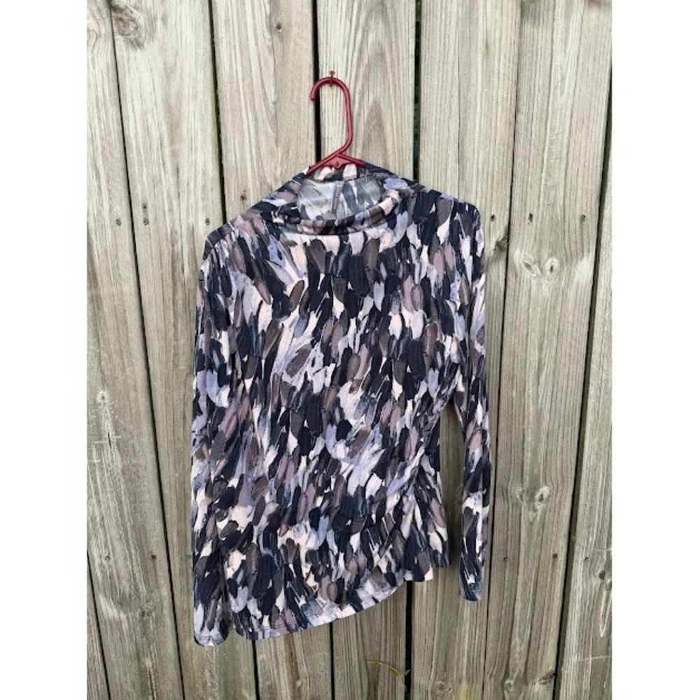 Abstract Last Tango Top Women XL Blue MS1728 Cowl Neck Ruched Long Sleeve Blouse
